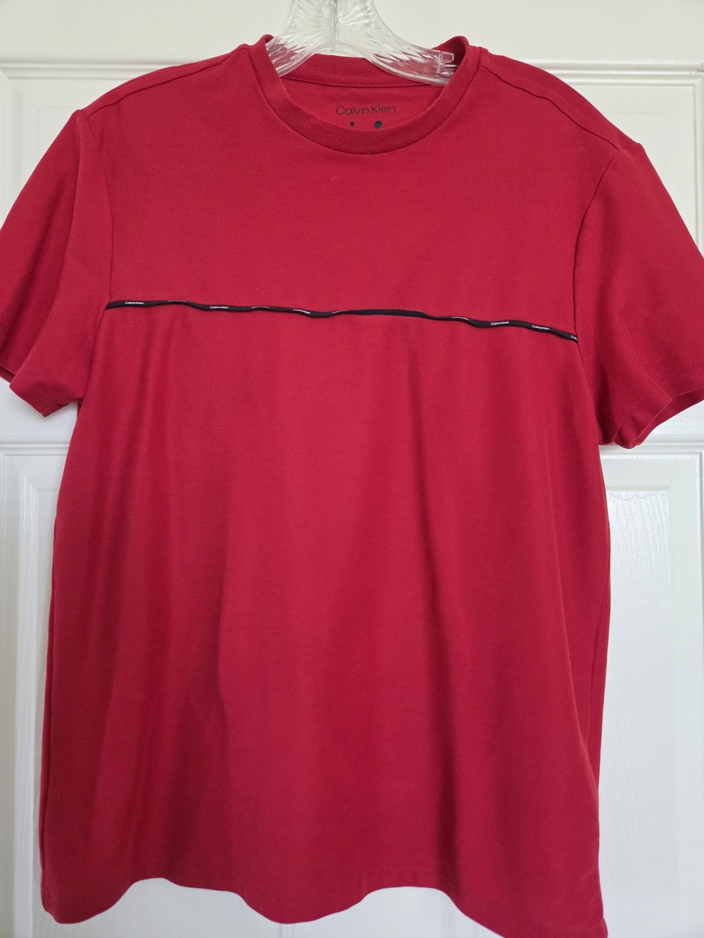 Calvin Klein Men's Crimson Red Short-Sleeve Crew Tee with Chest Trim